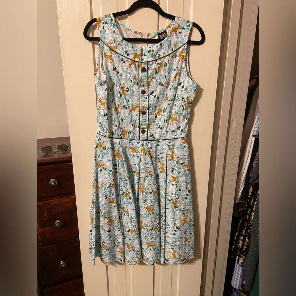 ALTERED retrolickous size XL Elizabeth dress woodland deer print light blue